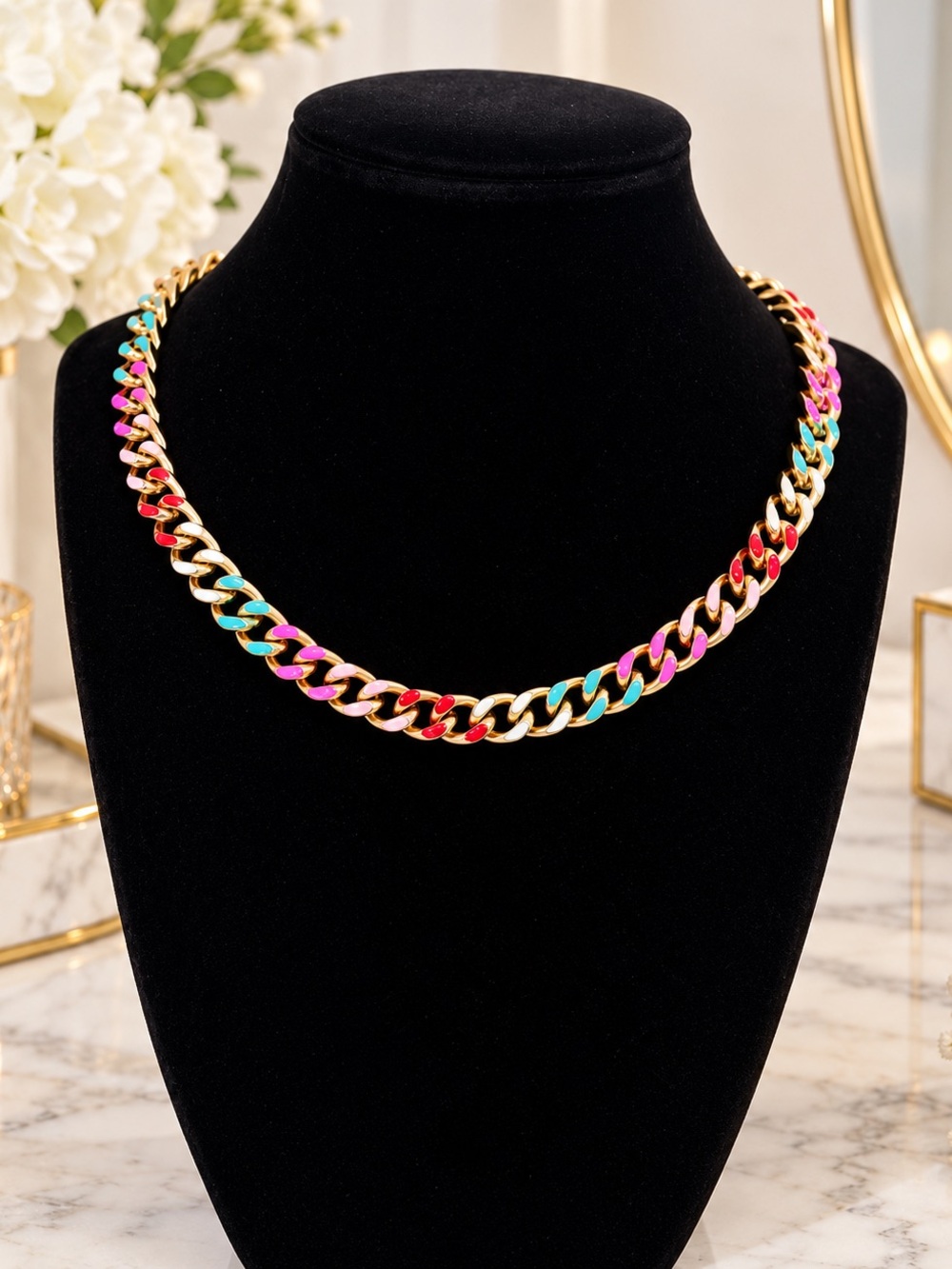 Multi Color Gold Chain Choker